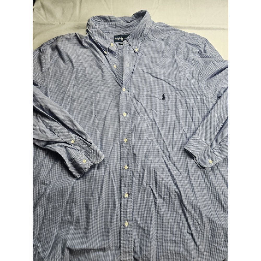 Ralph Lauren Shirt Men's 3XB‎ Blue Check Casual Long Sleeve Cotton Button Down